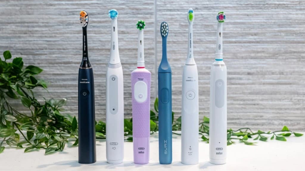 Lineup of typical luxury electric toothbrushes from multiple brands