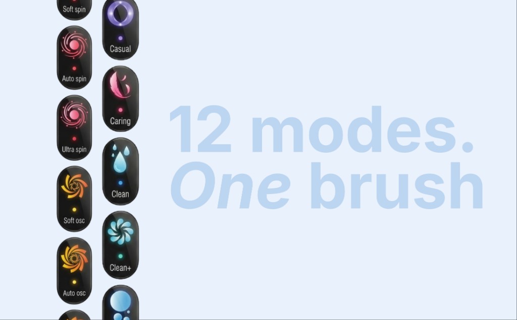 Twelve modes, one brush — ApexSonic cleaning modes