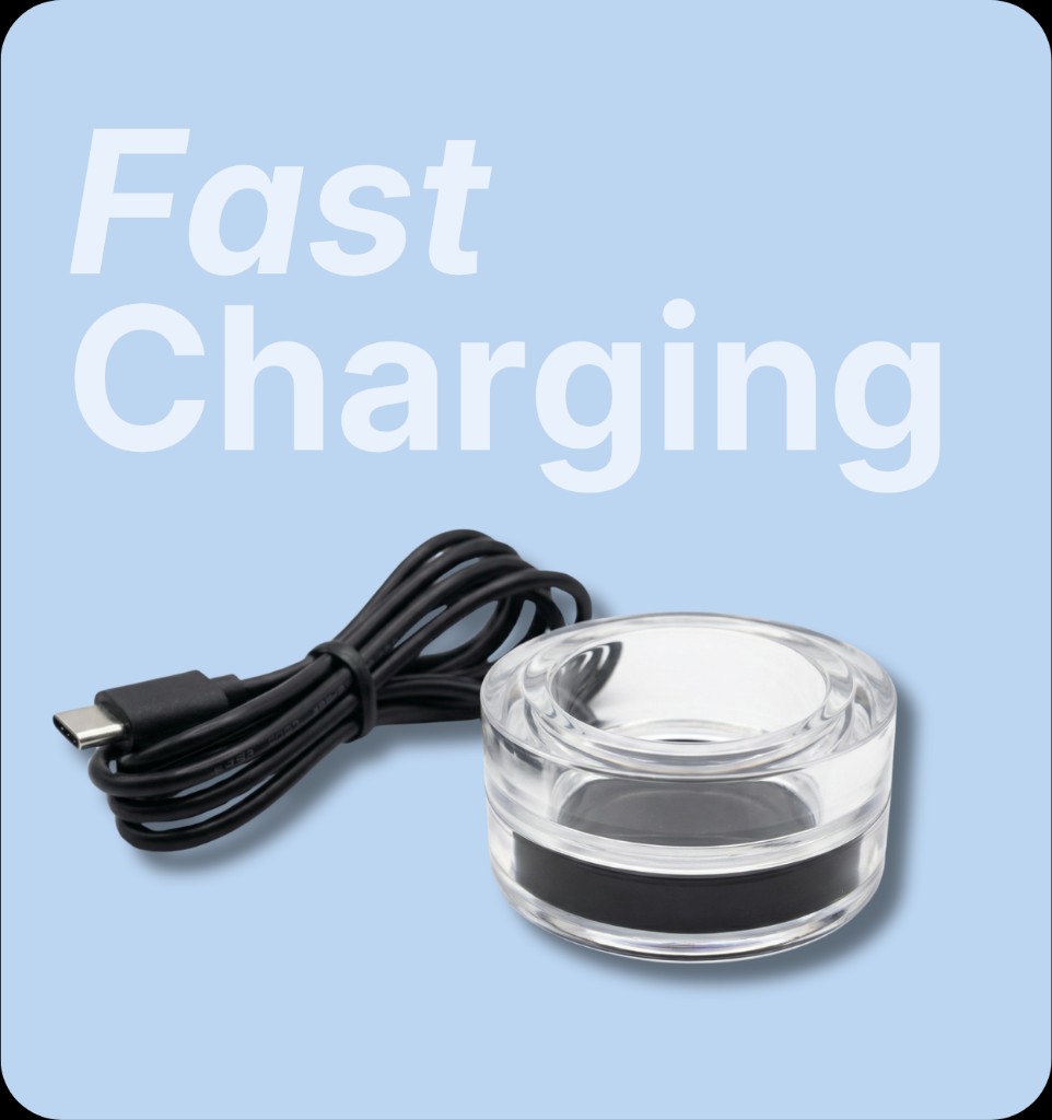 Fast charging — USB-C cable and charging base